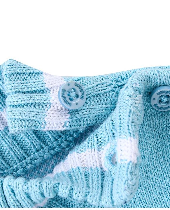Babyhug Knitted Full Sleeves Pullover Sweater Set with Cap & Chevron Design - Navy Blue