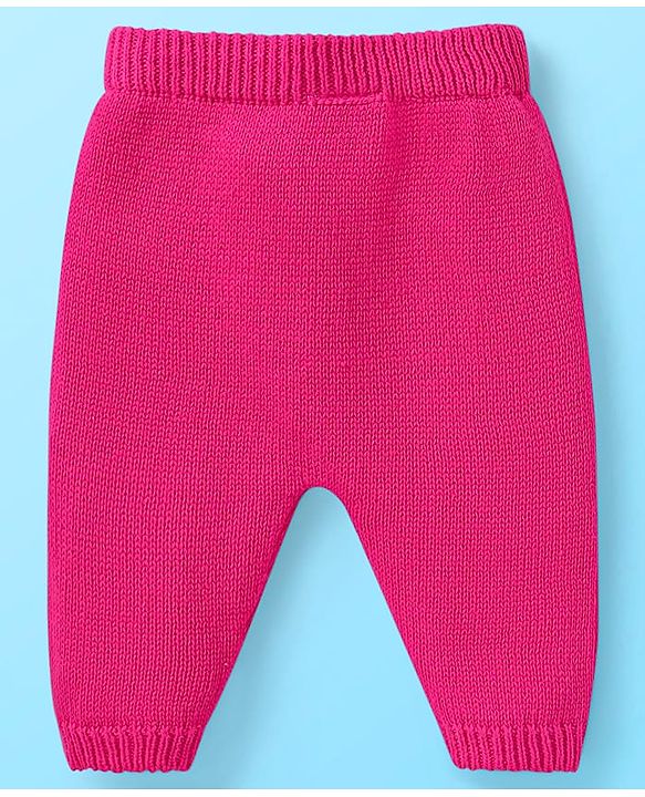 Babyhug Knit Full Sleeves Pullover Sweater Set & Cap  with Floral Design - Dark Pink & White