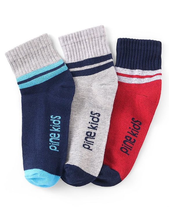 Pine Kids Ankle Length Silvadur Antimicrobial Socks Pack of 3 (Colour May Vary)