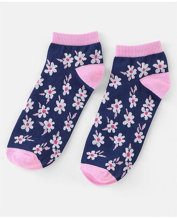 Pine Kids Knit Ankle Length Silvadur Antimicrobial Striped & Floral Design Socks Pack Of 3  ( Color May Vary )