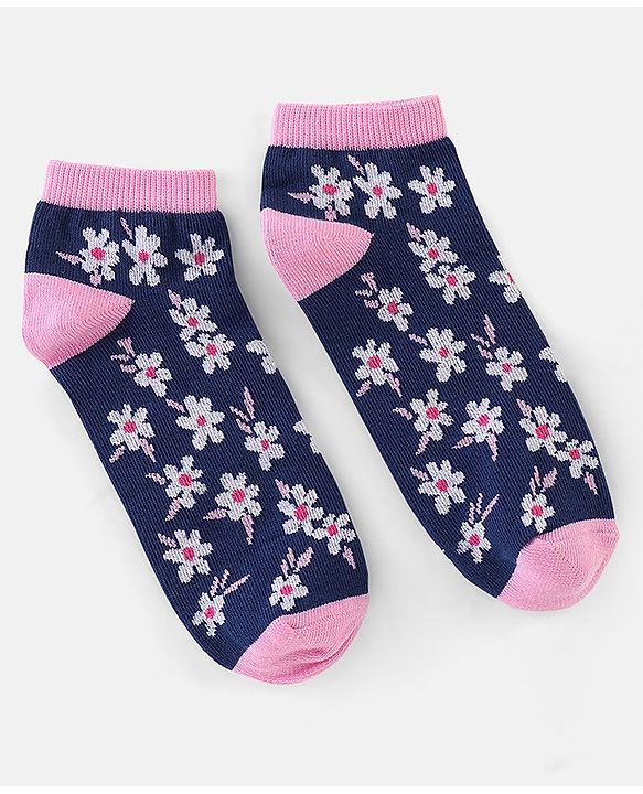 Pine Kids Knit Ankle Length Silvadur Antimicrobial Striped & Floral Design Socks Pack Of 3  ( Color May Vary )