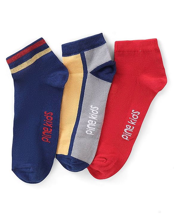 Pine Kids Knit Ankle Length Silvadur Antimicrobial Striped Socks Pack Of 3 ( Color May Vary )