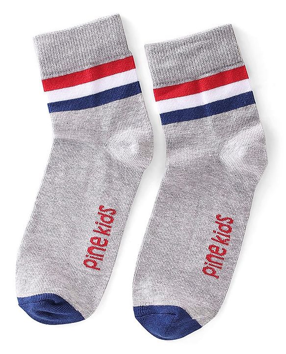 Pine Kids Knit Ankle Length Silvadur Antimicrobial Striped Socks Pack Of 3 ( Color May Vary )