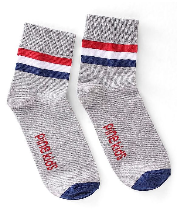 Pine Kids Knit Ankle Length Silvadur Antimicrobial Striped Socks Pack Of 3 ( Color May Vary )
