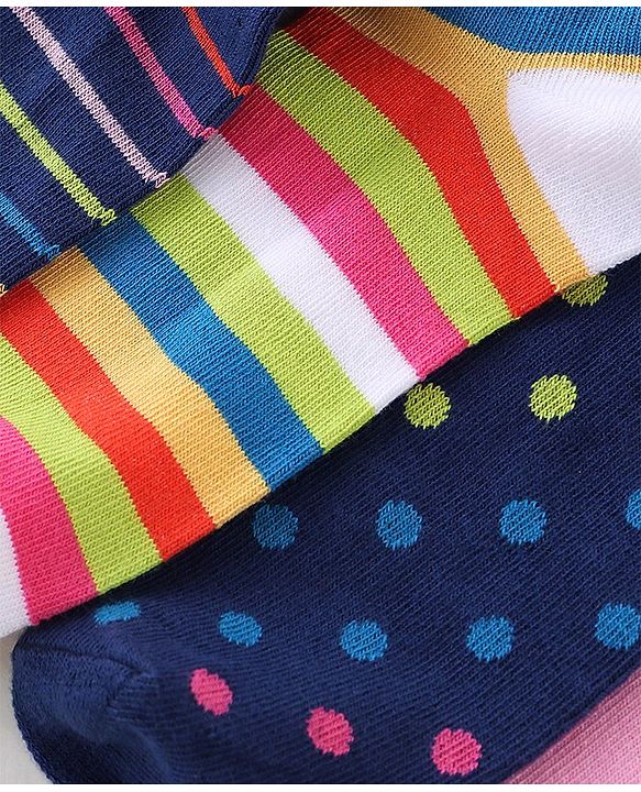 Pine Kids  Knit Ankle Length Silvadur Antimicrobial Striped & Polka Dots Design Socks Pack Of 5  ( Color May Vary )