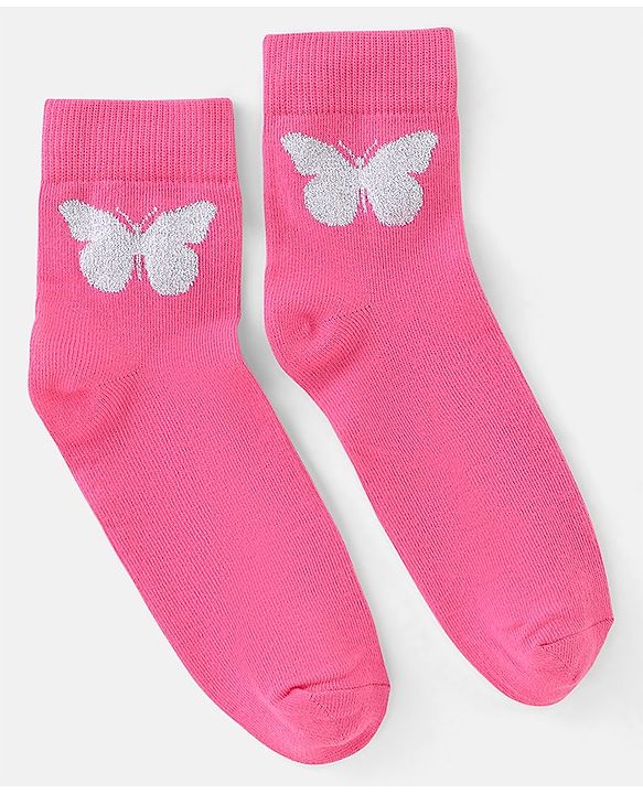 Pine Kids Knit Ankle Length Silvadur Antimicrobial Heart Butterfly & Floral Design Socks Pack Of 3 ( Color May Vary )