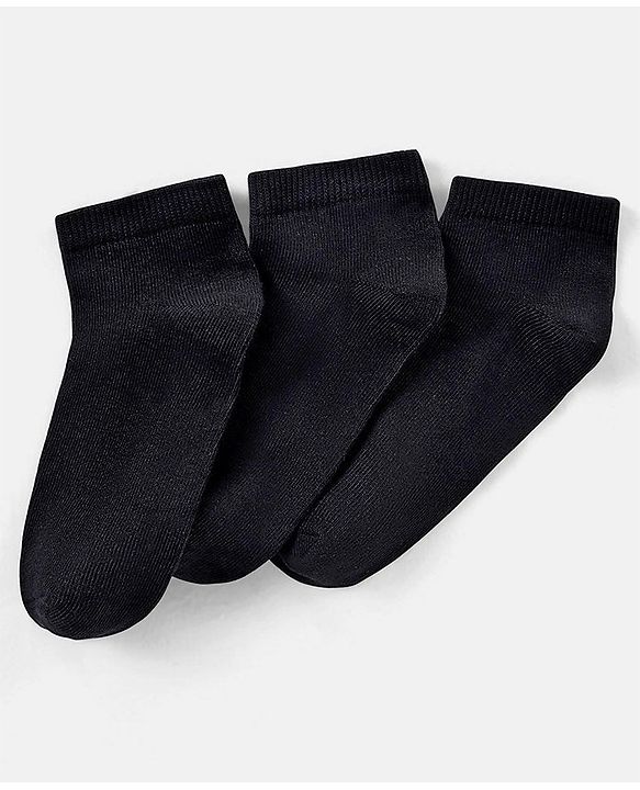 Pine Kids Knit Antimicrobial Ankle Length Solid Colour Socks Pack of 3 - Black