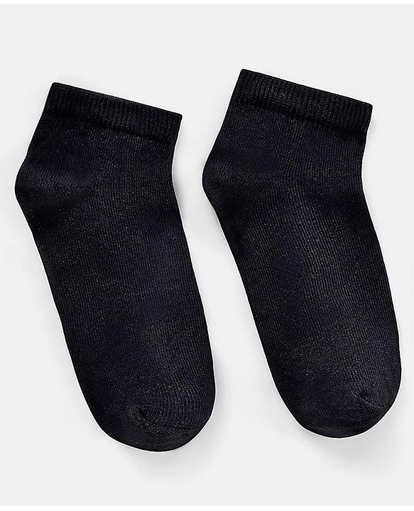 Pine Kids Knit Antimicrobial Ankle Length Solid Colour Socks Pack of 3 - Black