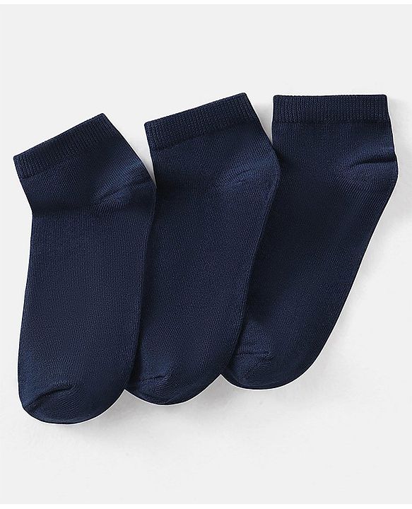 Pine Kids Knit Antimicrobial Ankle Length Solid Colour Socks Pack of 3 - Navy
