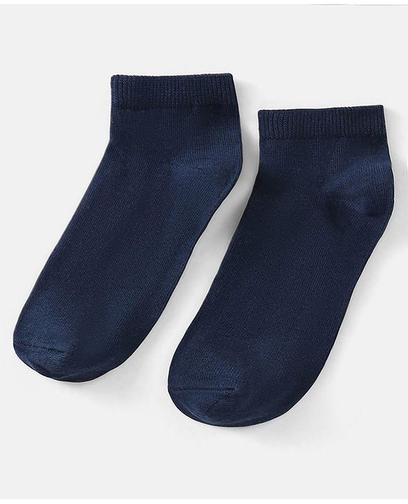 Pine Kids Knit Antimicrobial Ankle Length Solid Colour Socks Pack of 3 - Navy