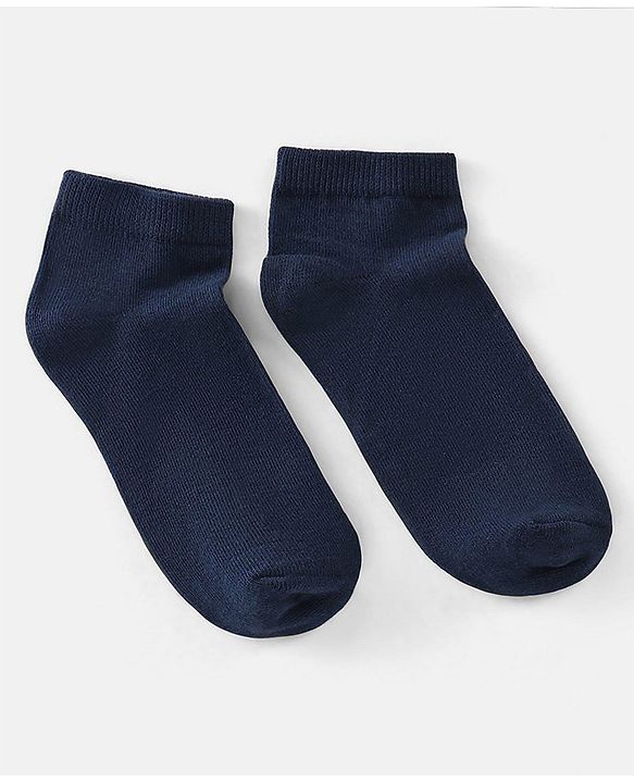 Pine Kids Knit Antimicrobial Ankle Length Solid Colour Socks Pack of 3 - Navy
