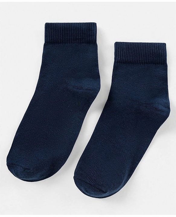 Pine Kids Knit Antimicrobial High Ankle Length Solid Colour Socks Pack of 3 - Navy
