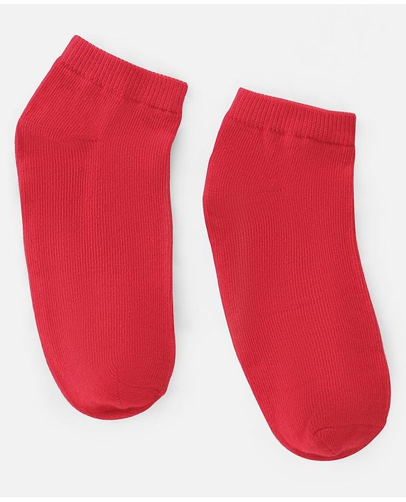 Pine Kids Knit Antimicrobial Ankle Length Solid Colour Socks Pack of 3 - Red