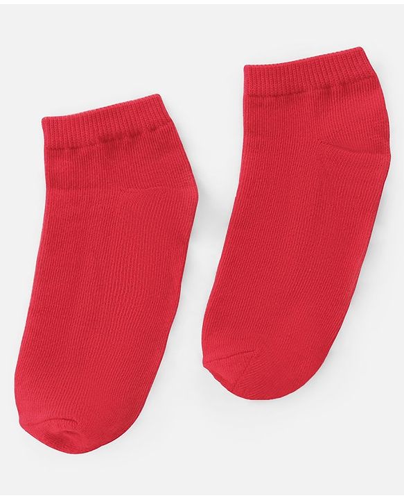 Pine Kids Knit Antimicrobial Ankle Length Solid Colour Socks Pack of 3 - Red