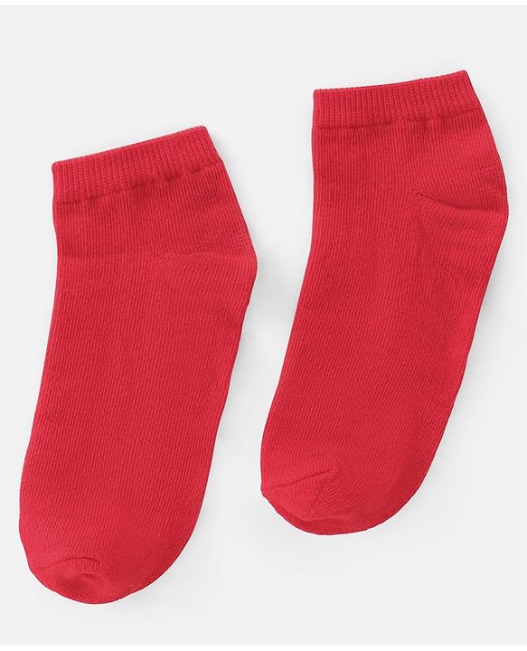 Pine Kids Knit Antimicrobial Ankle Length Solid Colour Socks Pack of 3 - Red