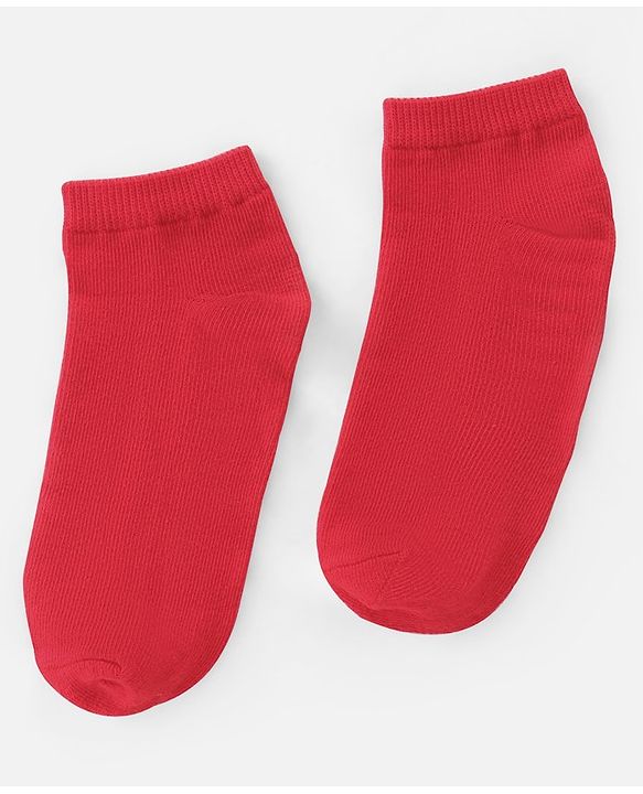Pine Kids Knit Antimicrobial Ankle Length Solid Colour Socks Pack of 3 - Red