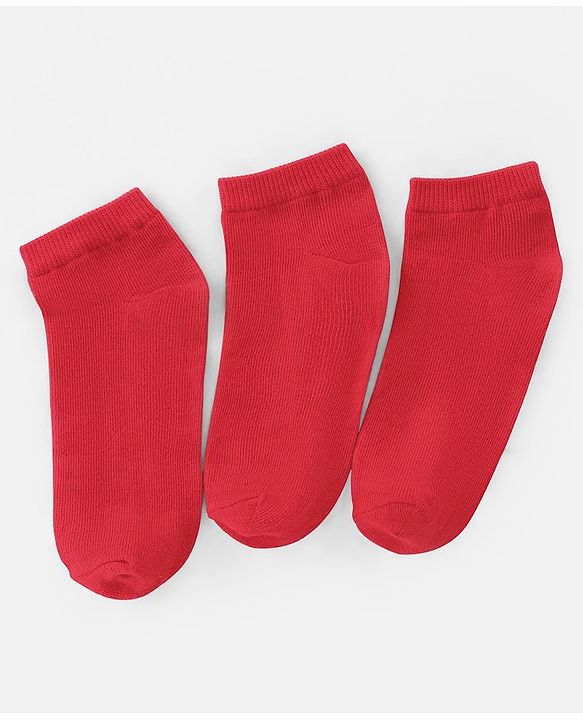 Pine Kids Knit Antimicrobial Ankle Length Solid Colour Socks Pack of 3 - Red