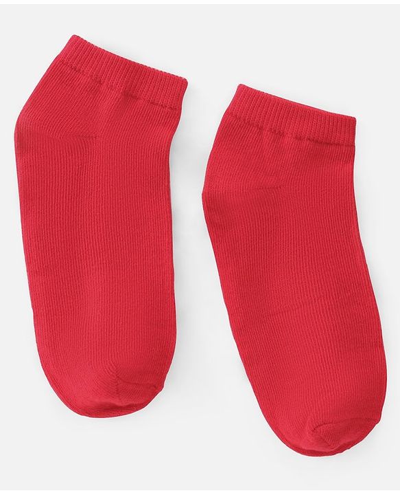 Pine Kids Knit Antimicrobial Ankle Length Solid Colour Socks Pack of 3 - Red