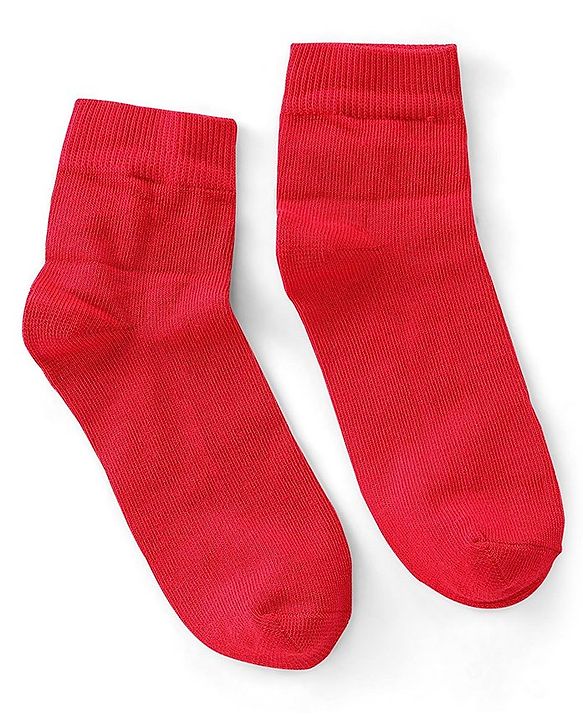 Pine Kids Knit Antimicrobial High Ankle Length Solid Colour Socks Pack of 3 - Red