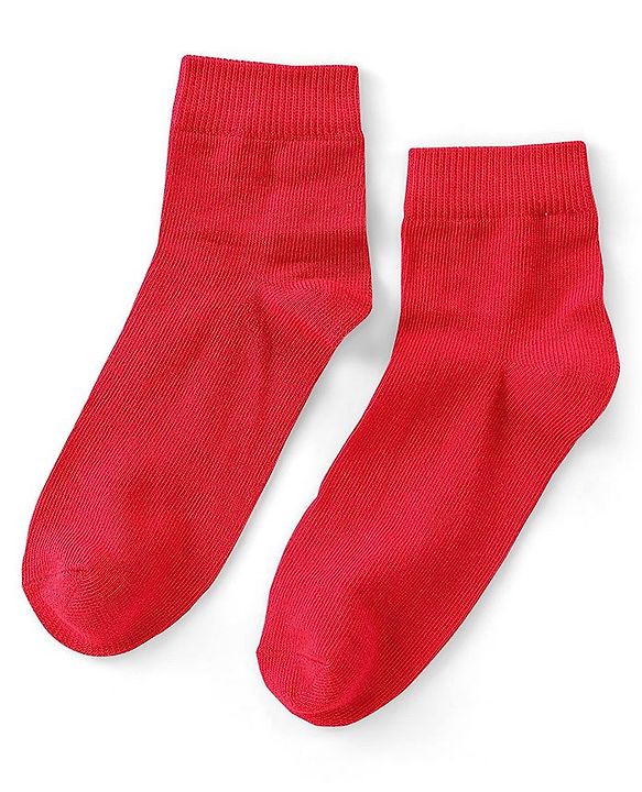 Pine Kids Knit Antimicrobial High Ankle Length Solid Colour Socks Pack of 3 - Red