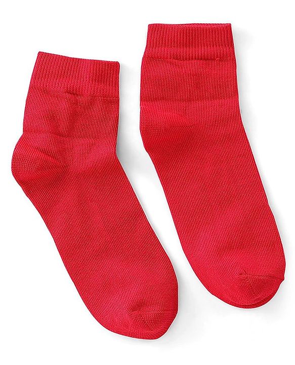 Pine Kids Knit Antimicrobial High Ankle Length Solid Colour Socks Pack of 3 - Red