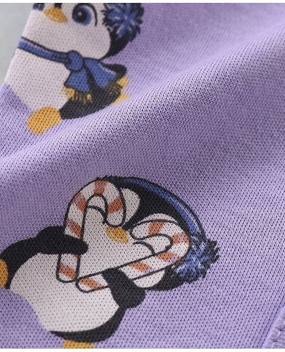 Babyhug 100% Cotton Knit Full Sleeves Romper With Penguin Print Pack of 2- Purple & Orange