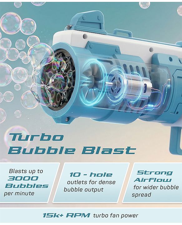 Babyhug Automatic 10 Hole Bubble Rifle Gun with LED Lights - Pink| 100ml Bubble Solution| 3000+ Bubbles per Min| Battery Operated| Child-Safe| Leak-Resistant|Indoor & Outdoor Fun|Realistic View Finder