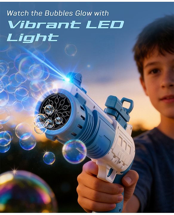 Babyhug Automatic 10 Hole Bubble Rifle Gun with LED Lights - Pink| 100ml Bubble Solution| 3000+ Bubbles per Min| Battery Operated| Child-Safe| Leak-Resistant|Indoor & Outdoor Fun|Realistic View Finder