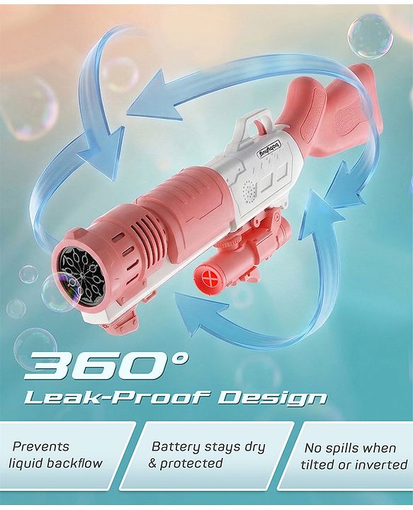 Babyhug Automatic 10 Hole Bubble Rifle Gun with LED Lights - Blue| 100ml Bubble Solution| 3000+ Bubbles per Min| Battery Operated| Child-Safe| Leak-Resistant|Indoor & Outdoor Fun|Realistic View Finder