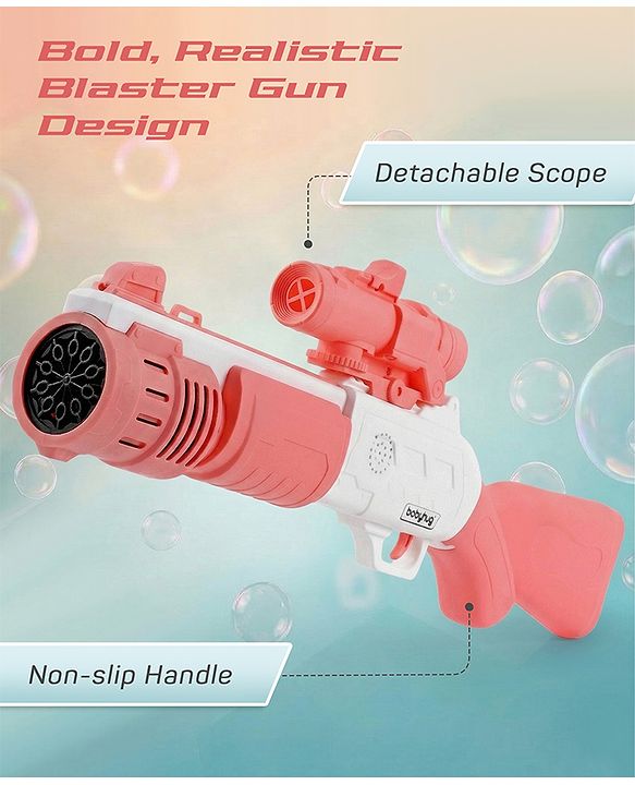 Babyhug Automatic 10 Hole Bubble Rifle Gun with LED Lights - Blue| 100ml Bubble Solution| 3000+ Bubbles per Min| Battery Operated| Child-Safe| Leak-Resistant|Indoor & Outdoor Fun|Realistic View Finder