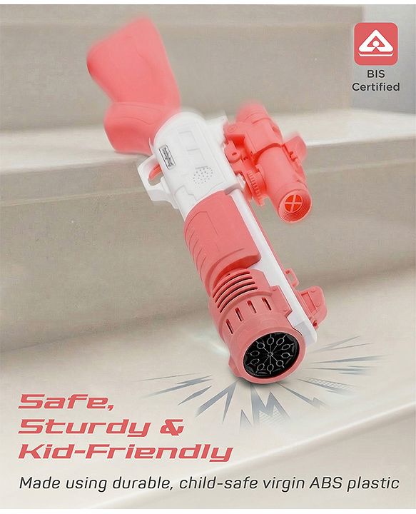 Babyhug Automatic 10 Hole Bubble Rifle Gun with LED Lights - Blue| 100ml Bubble Solution| 3000+ Bubbles per Min| Battery Operated| Child-Safe| Leak-Resistant|Indoor & Outdoor Fun|Realistic View Finder