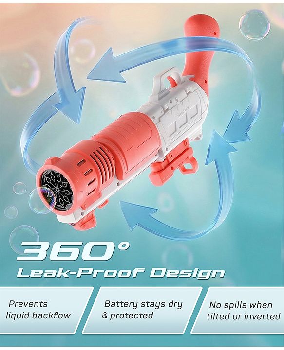 Babyhug Automatic Bubble Shot Gun for Kids| LED Lights| 10 Hole Battery Operated Bubble Machine Toy & 100ml Bubble Solution| 3000+ Bubbles per Min|Bubble Blaster for Boys & Girls | BIS Certified- Pink