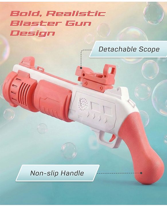 Babyhug Automatic Bubble Shot Gun for Kids| LED Lights| 10 Hole Battery Operated Bubble Machine Toy & 100ml Bubble Solution| 3000+ Bubbles per Min|Bubble Blaster for Boys & Girls | BIS Certified- Pink