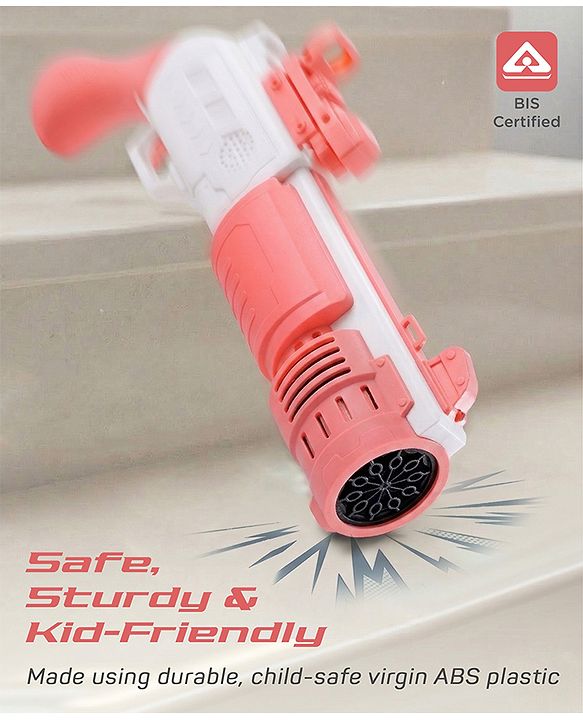 Babyhug Automatic Bubble Shot Gun for Kids| LED Lights| 10 Hole Battery Operated Bubble Machine Toy & 100ml Bubble Solution| 3000+ Bubbles per Min|Bubble Blaster for Boys & Girls | BIS Certified- Pink