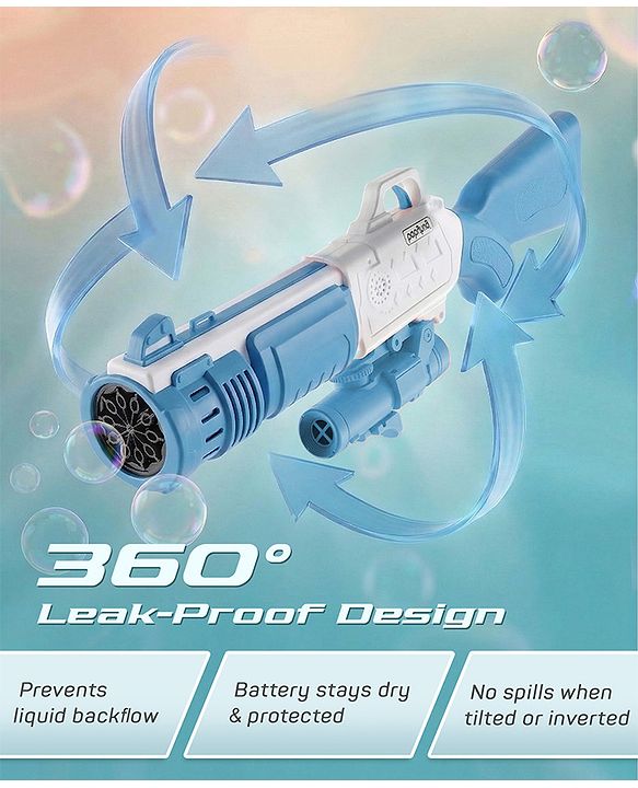 Babyhug Automatic Bubble Rifle Gun for Kids| LED Lights| 10 Hole Battery Operated Bubble Machine Toy & 100ml Bubble Solution| 3000+ Bubbles per Min|Bubble Blaster for Boys & Girls BIS Certified - Blue