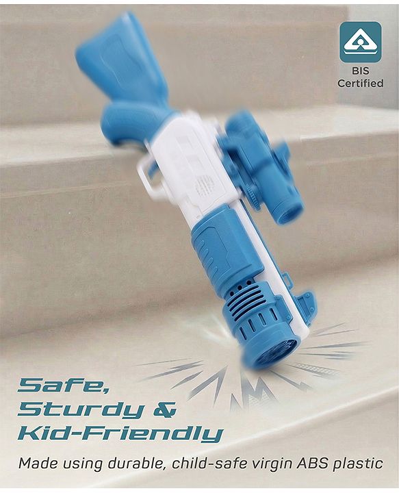 Babyhug Automatic Bubble Rifle Gun for Kids| LED Lights| 10 Hole Battery Operated Bubble Machine Toy & 100ml Bubble Solution| 3000+ Bubbles per Min|Bubble Blaster for Boys & Girls BIS Certified - Blue