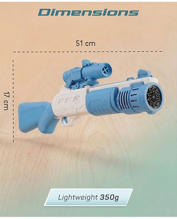 Babyhug Automatic Bubble Rifle Gun for Kids| LED Lights| 10 Hole Battery Operated Bubble Machine Toy & 100ml Bubble Solution| 3000+ Bubbles per Min|Bubble Blaster for Boys & Girls BIS Certified - Blue