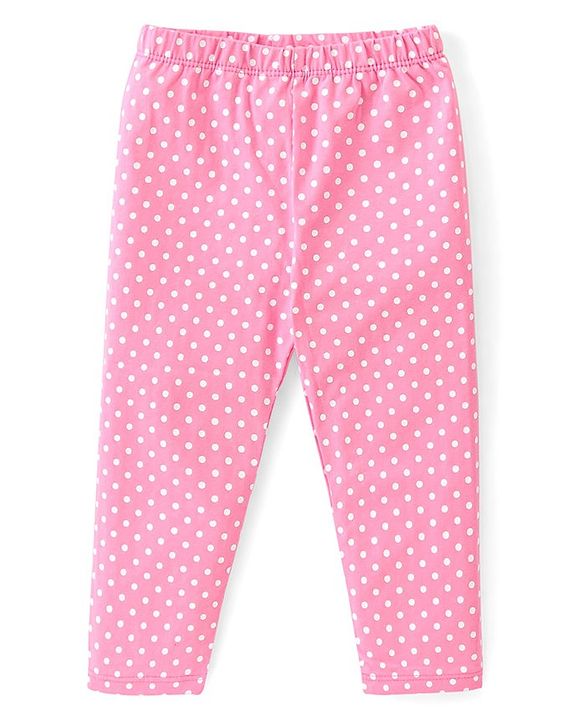 Babyhug Cotton Lycra Knit Full Length Leggings with Solid  Polka Dots & Floral Print Pack of 3 - Blue Pink & White