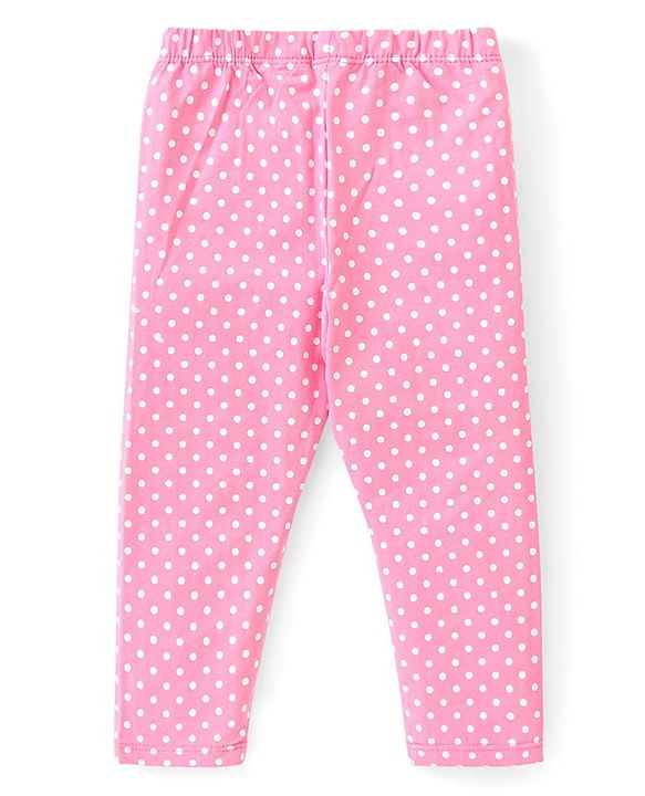 Babyhug Cotton Lycra Knit Full Length Leggings with Solid  Polka Dots & Floral Print Pack of 3 - Blue Pink & White