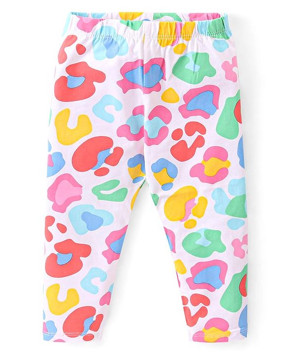 Babyhug Cotton Lycra Knit Full Length Leggings with Solid  Polka Dots & Floral Print Pack of 3 - Blue Pink & White