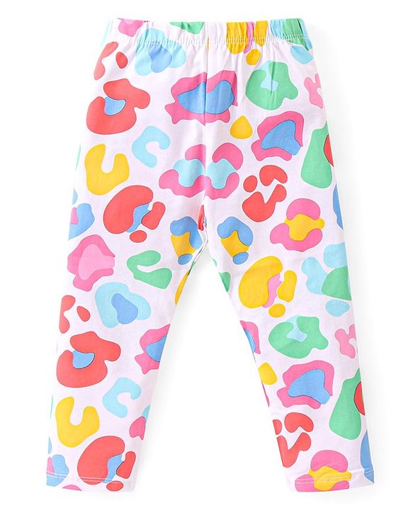 Babyhug Cotton Lycra Knit Full Length Leggings with Solid  Polka Dots & Floral Print Pack of 3 - Blue Pink & White