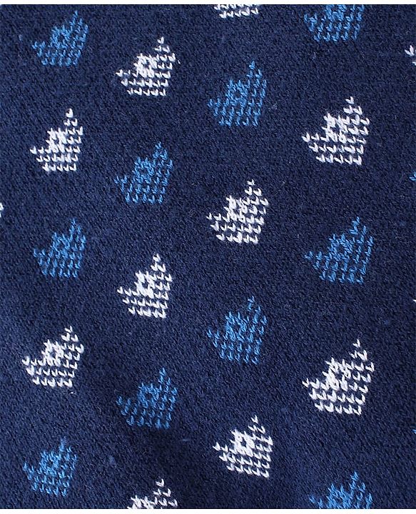 Babyhug Cotton Knit Full Sleeves Winter Wear Romper with Cap Floral Intarsia Design  - Navy Blue