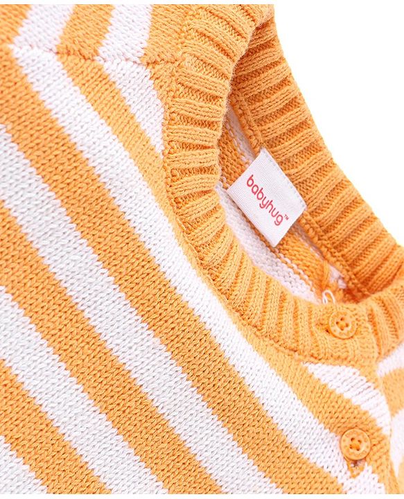 Babyhug Sweater Knit Winter Wear Dungaree & Full Raglan Sleeves Striped Inner Tee - Light Orange