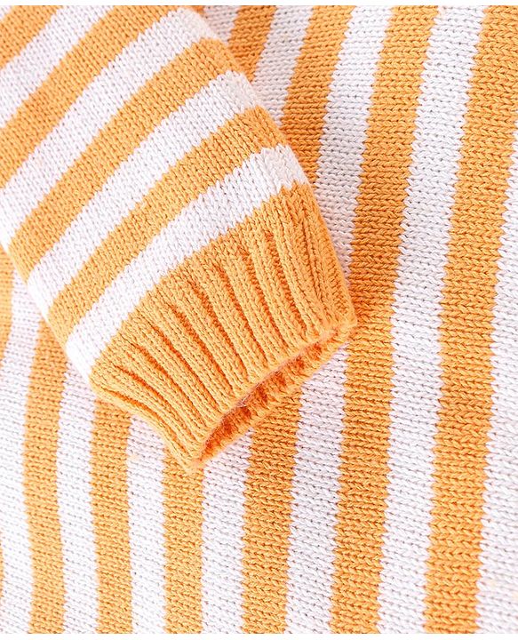 Babyhug Sweater Knit Winter Wear Dungaree & Full Raglan Sleeves Striped Inner Tee - Light Orange