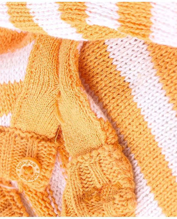 Babyhug Sweater Knit Winter Wear Dungaree & Full Raglan Sleeves Striped Inner Tee - Light Orange