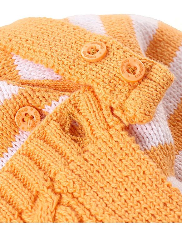 Babyhug Sweater Knit Winter Wear Dungaree & Full Raglan Sleeves Striped Inner Tee - Light Orange