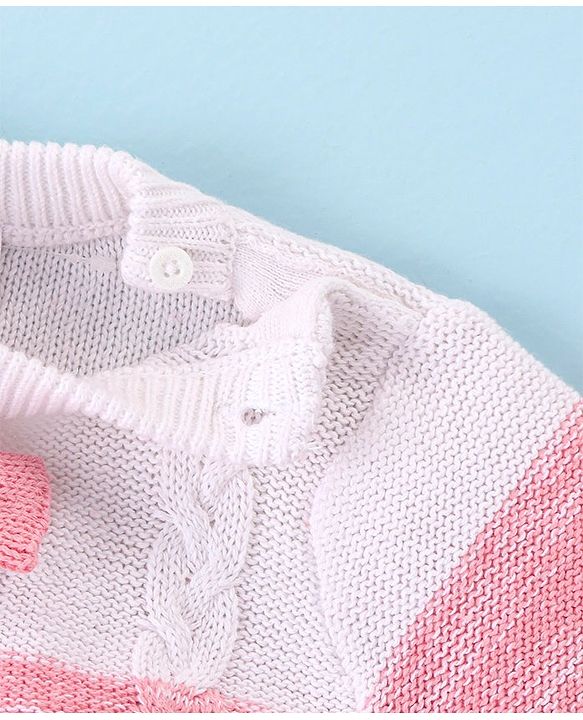 Babyhug Cotton Knit Full Sleeves Winter Romper with Cable Knit Design - Pink