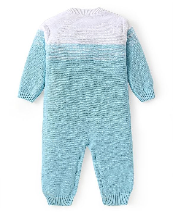 Babyhug Cotton Knit Full Sleeves Winter Wear Romper With Cable Knit Design Bow Applique - Sky Blue
