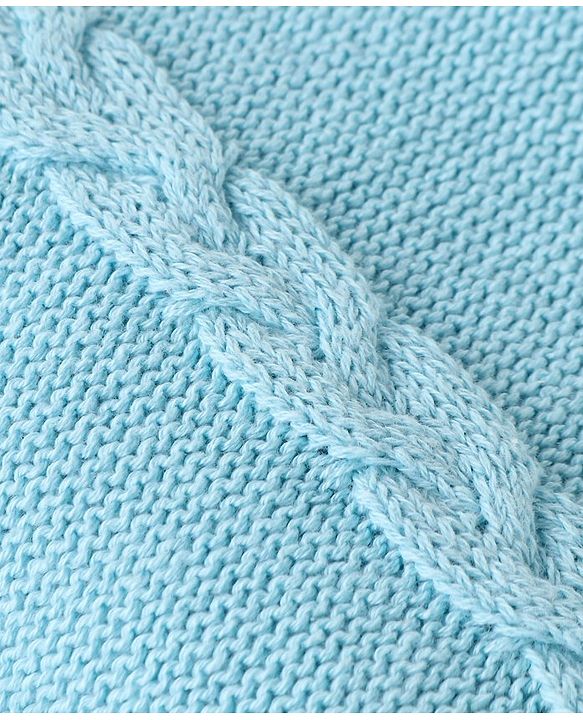 Babyhug Cotton Knit Full Sleeves Winter Wear Romper With Cable Knit Design Bow Applique - Sky Blue