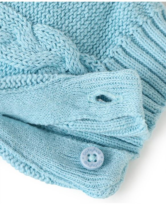 Babyhug Cotton Knit Full Sleeves Winter Wear Romper With Cable Knit Design Bow Applique - Sky Blue